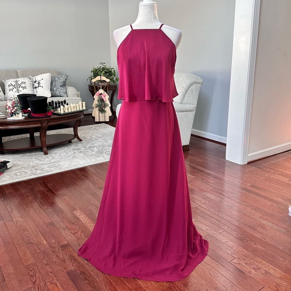 Hailey Paige Occasions High Neck Wine Red Formal Gown Dress Size 14